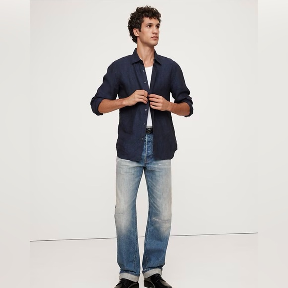 Banana Republic Navy Slim Fit Button Down Linen Shirt - Picture 1 of 5